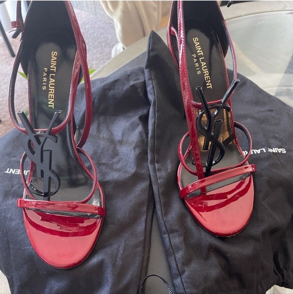 Saint Laurent Burgundy Patent Leather Heels